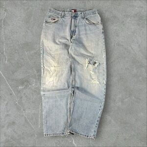 Tommy‎ Hilfiger Jeans Mens 34x30 Blue Light Wash Y2K Baggy Wide Leg Grunge 2000s